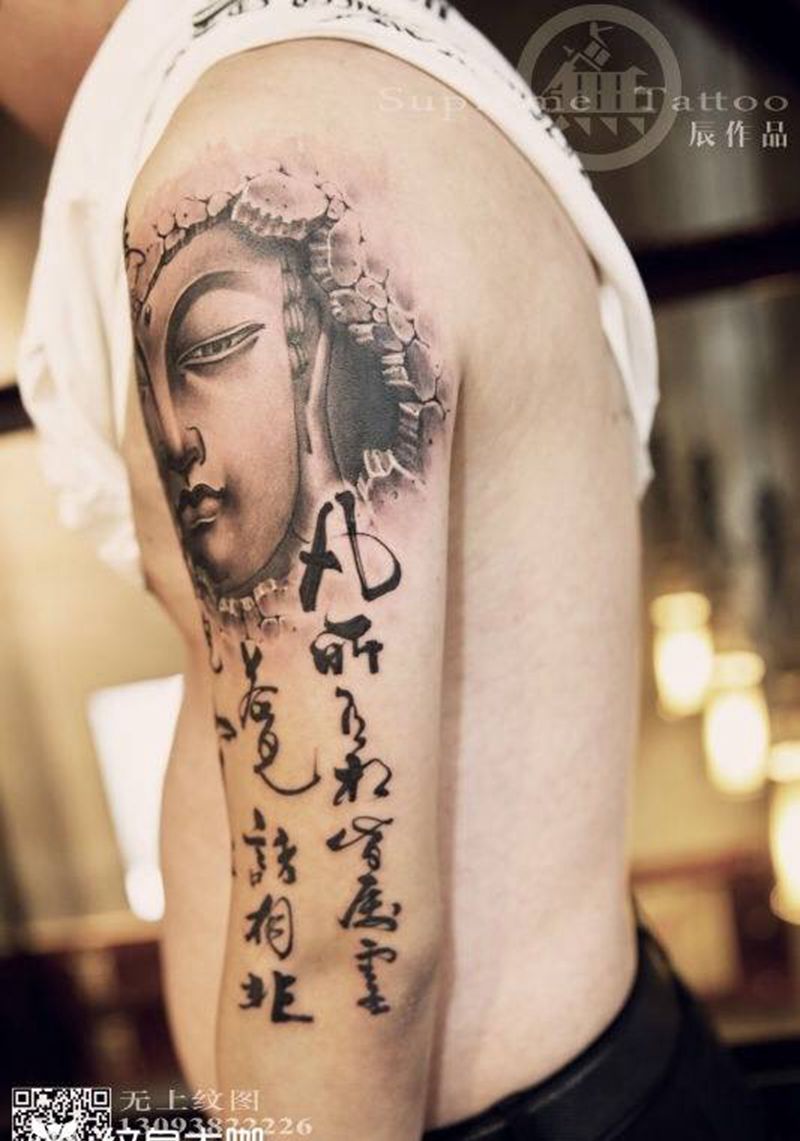 佛相纹身图片_成品手臂传统肖像写实宗教纹身图案