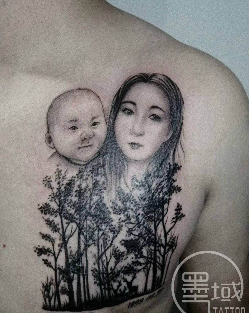 肖像写实纹身图片_胸部欧美写实纹身图案