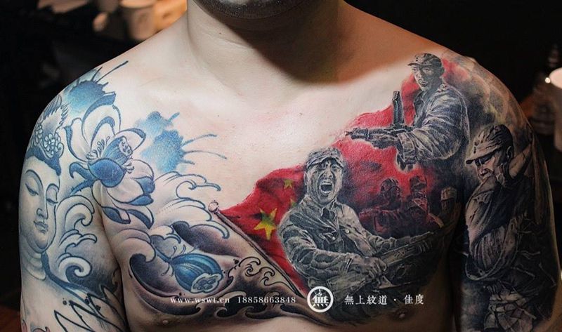 遮盖过肩龙纹身图片_成品胸部习俗静物图腾无上纹图招生纹身图案