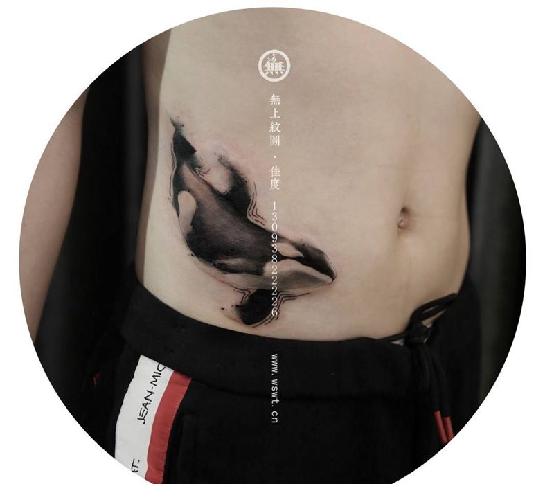腰部-虎鲸纹身图片_成品腰部欧美动物无上纹图纹身图案