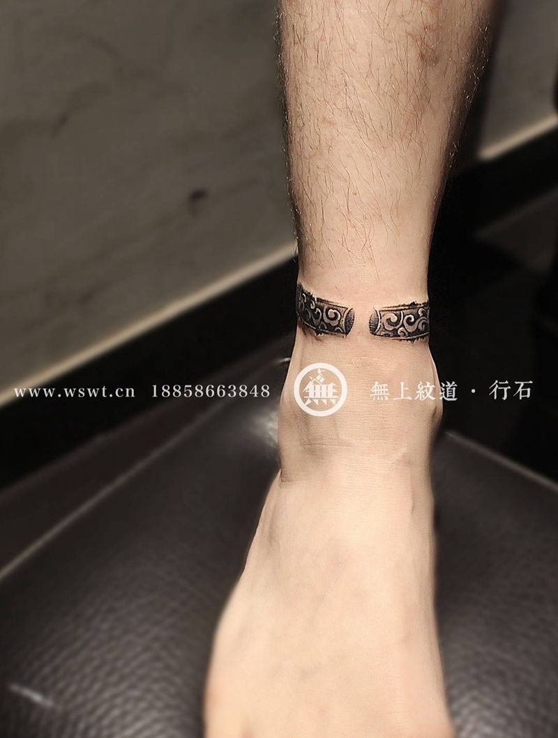 金箍棒脚环纹身图片_成品脚部传统清新静物原创无上纹图图腾水墨招生纹身图案