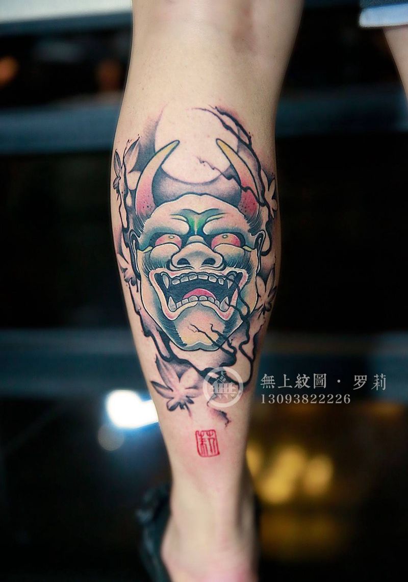修改般若纹身图片_成品腿部传统清新原创鬼神无上纹图手稿招生纹身图案