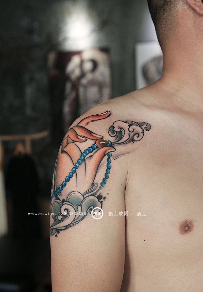 佛手纹身图片_成品手臂传统清新宗教原创水墨无上纹图纹身图案