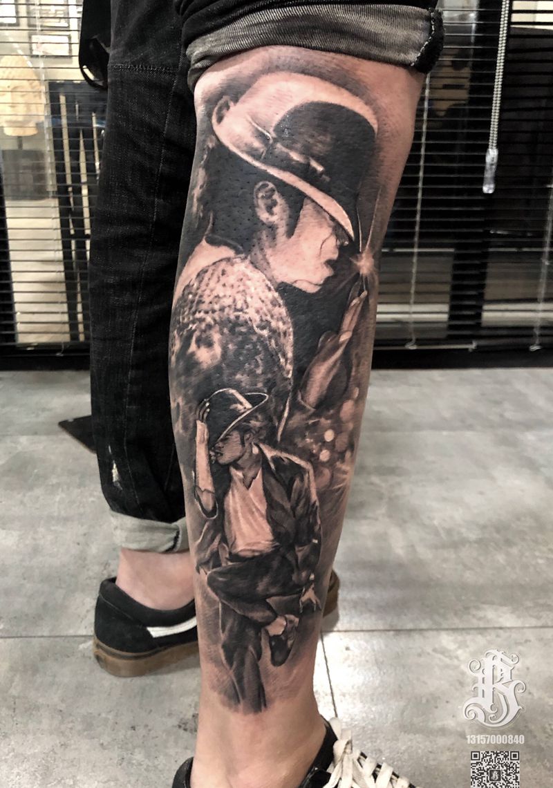 mj纹身图片_腿部欧美写实纹身图案