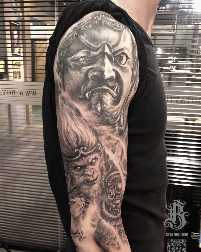 花臂未完纹身图片_手部手臂新传统欧美写实纹身图案