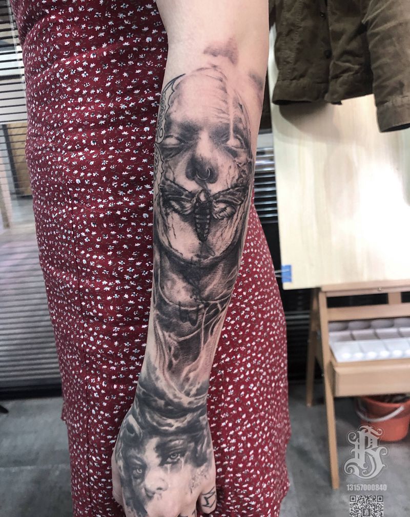 遮盖 花臂未完纹身图片_手部手臂欧美写实纹身图案
