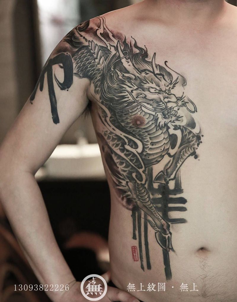 麒麟纹身图片_成品胸部传统鬼神原创无上纹图招生图腾纹身图案