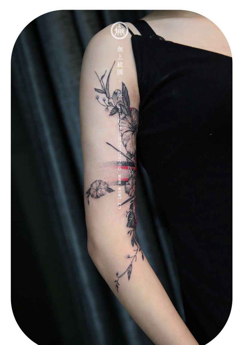 手臂盖疤纹身图片_成品手臂欧美清新植物无上纹图欧美纹身图案