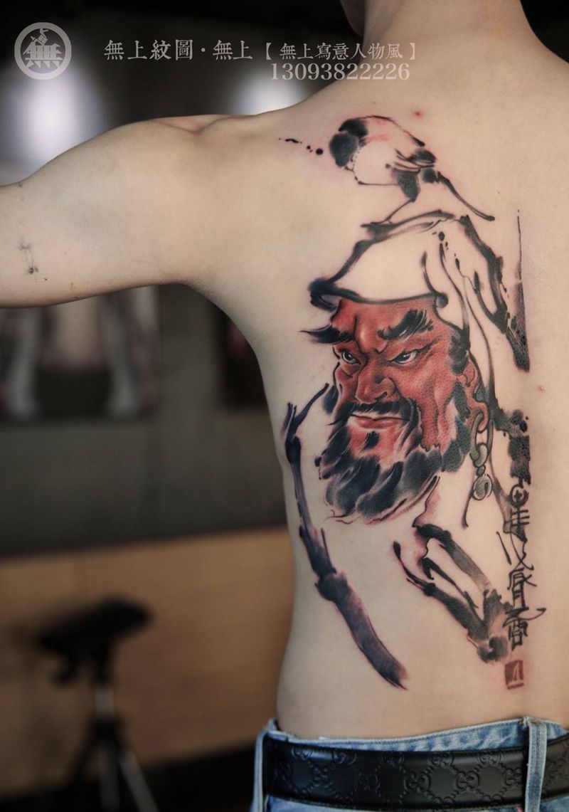 故思纹身图片_成品背部肖像清新人物原创图腾无上纹图招生手稿纹身图案