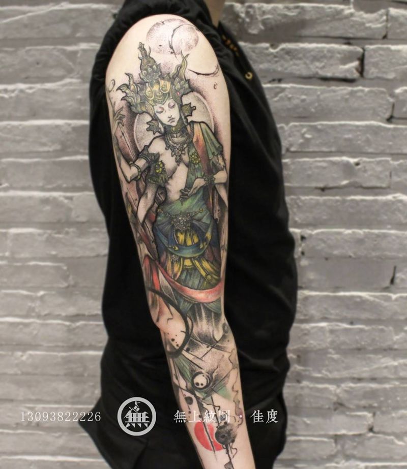 度母菩萨纹身纹身图片_成品手臂传统宗教鬼神无上纹图招生肖像纹身图案