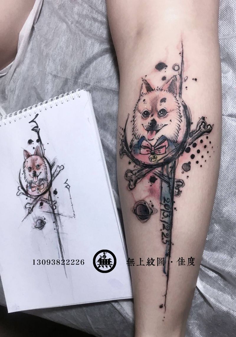 宠物纹身纹身图片_成品腿部肖像清新动物原创图腾无上纹图招生手稿纹身图案
