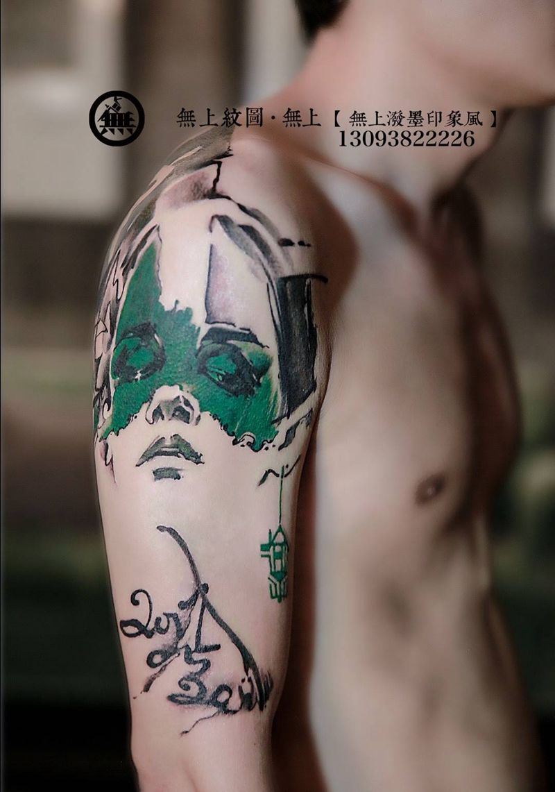 夜半歌声纹身图片_成品手臂欧美肖像清新人物原创无上纹图图腾手稿纹身图案