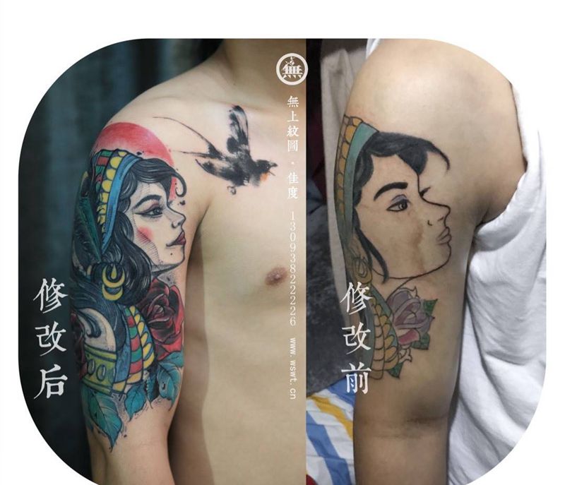 手臂修改作品纹身图片_成品手臂欧美肖像原创无上纹图招生纹身图案