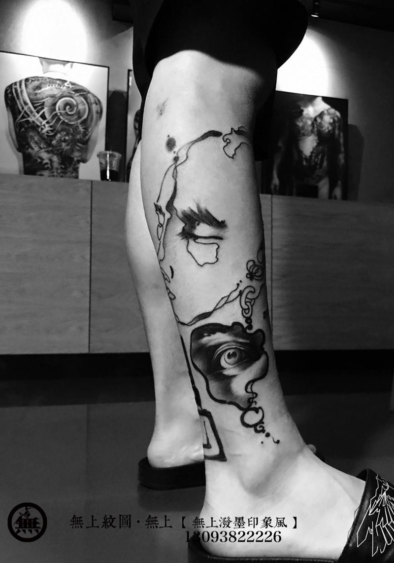 生肖纹身图片_成品腿部传统肖像人物字符原创无上纹图招生纹身图案