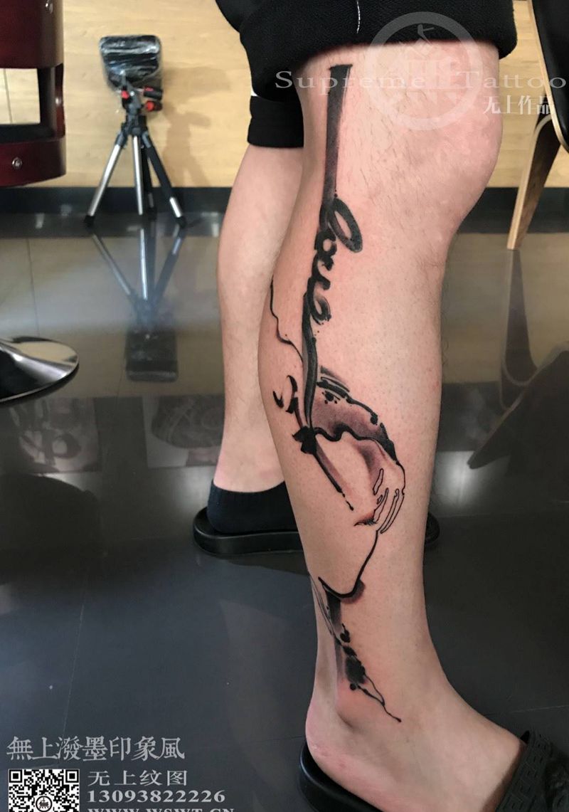 Love纹身图片_成品腿部肖像欧美清新人物字符原创无上纹图生活纹身图案