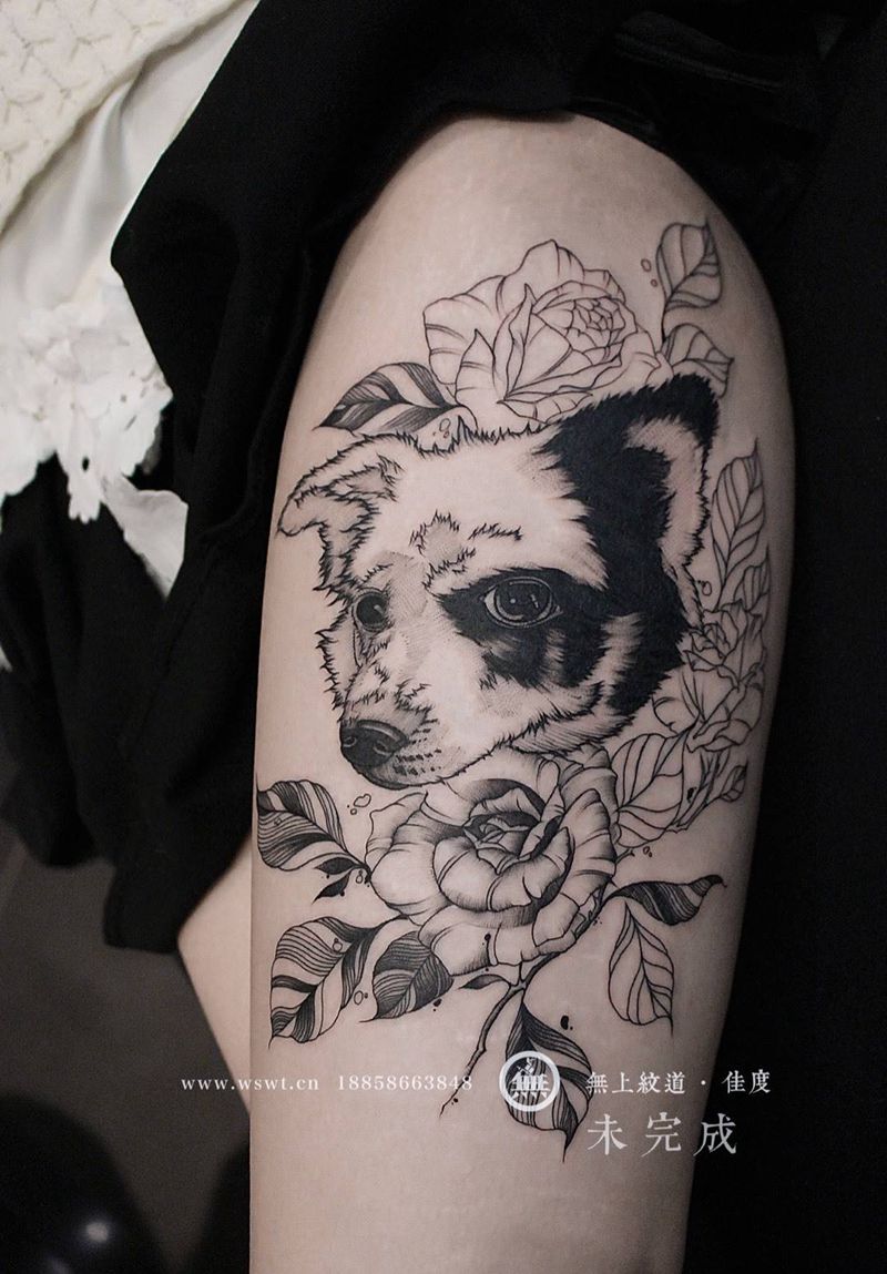 宠物纹身纹身图片_成品腿部欧美肖像清新动物原创无上纹图培训纹身图案