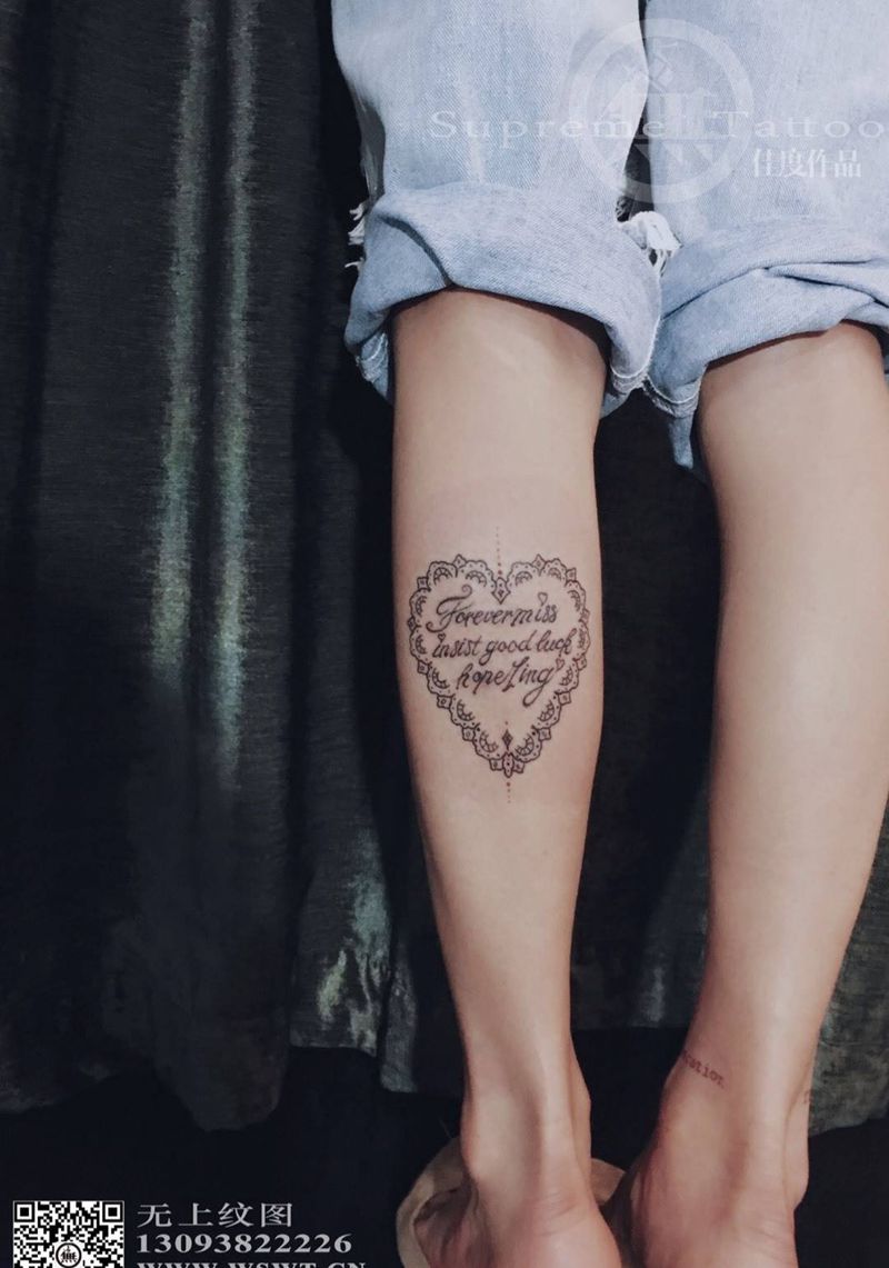 爱心英文纹身图片_成品欧美清新字符无上纹图生活腿部脚部纹身图案