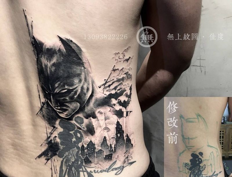 添加蝙蝠侠纹身图片_成品腰部欧美清新人物图腾无上纹图招生纹身图案