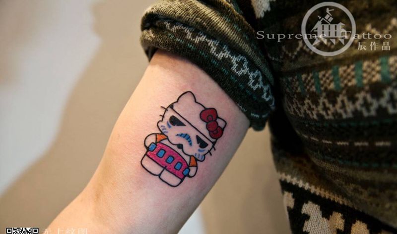 变异的kitty 猫纹身图片_成品手臂欧美清新肖像动物图腾贴纸纹身图案