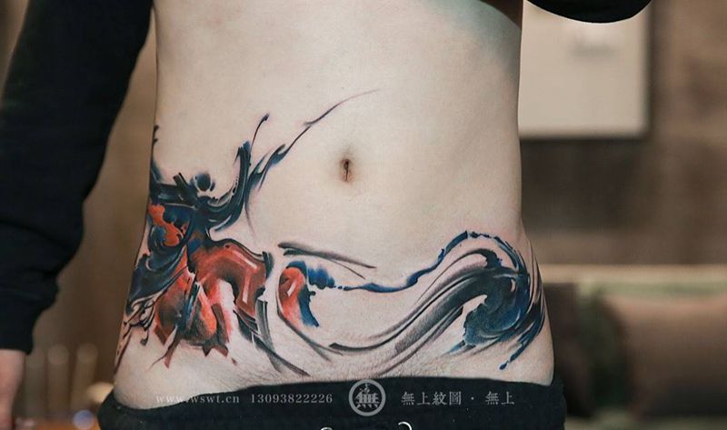 智者纹身图片_成品腹部肖像人物原创无上纹图招生传统纹身图案