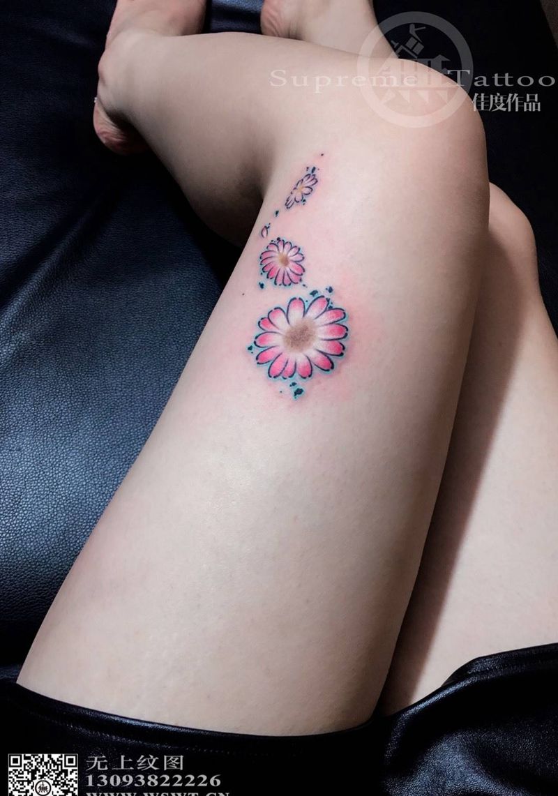 遮盖·痣纹身图片_成品腿部清新欧美植物原创无上纹图生活纹身图案