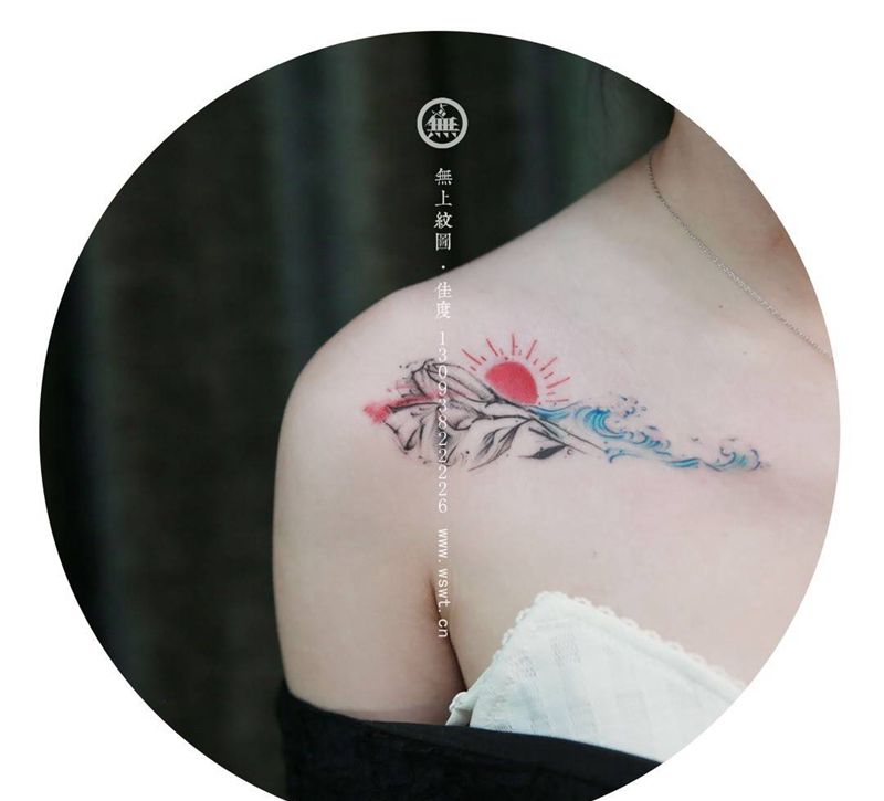 锁骨/山海纹身图片_成品胸部清新原创图腾无上纹图纹身图案