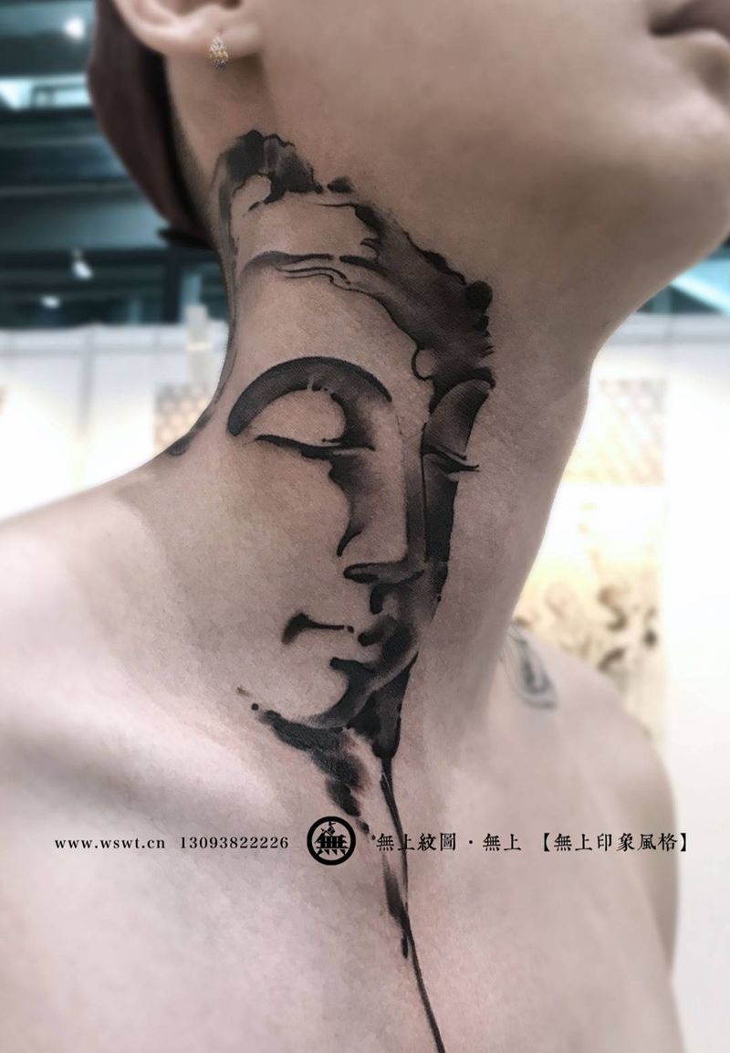 香港展会作品纹身图片_成品颈部原创宗教无上纹图展会纹身图案