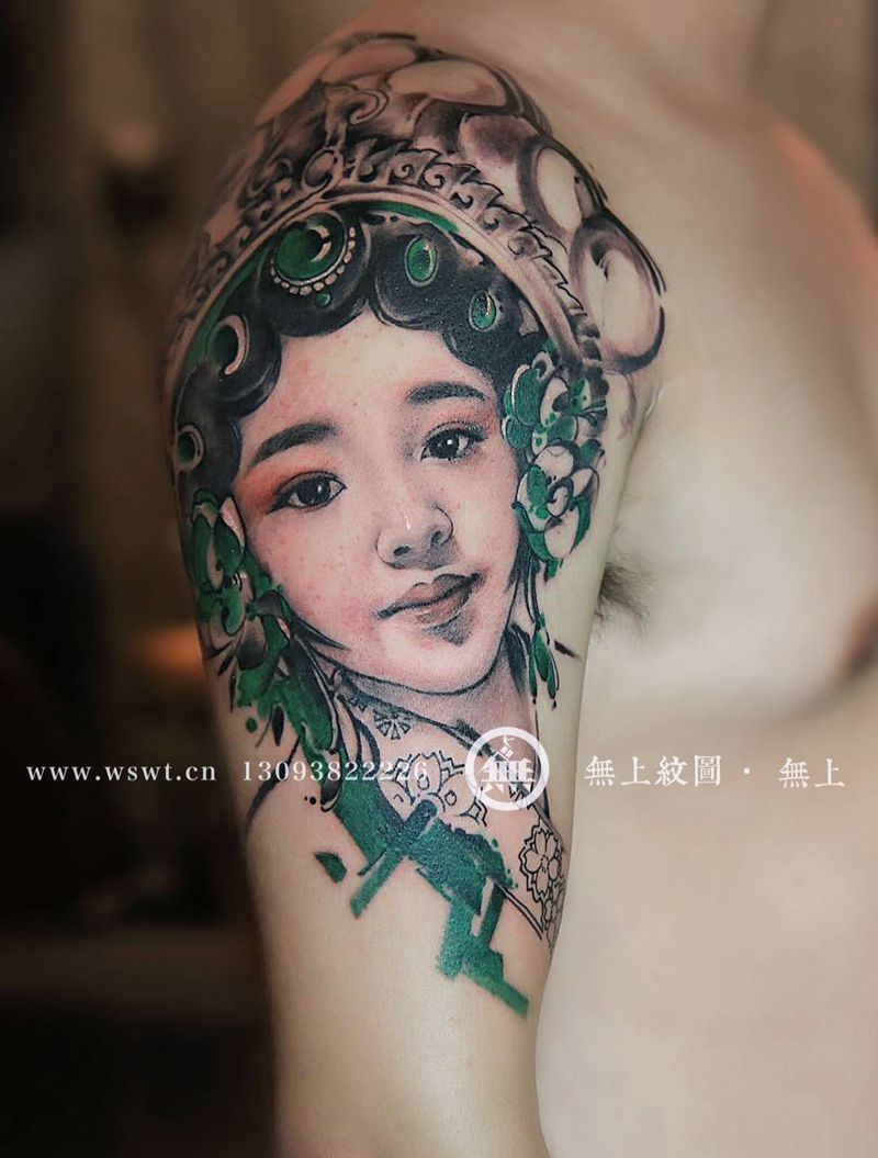 家人肖像纹身图片_手臂背部肖像清新人物原创无上纹图水墨招生纹身图案