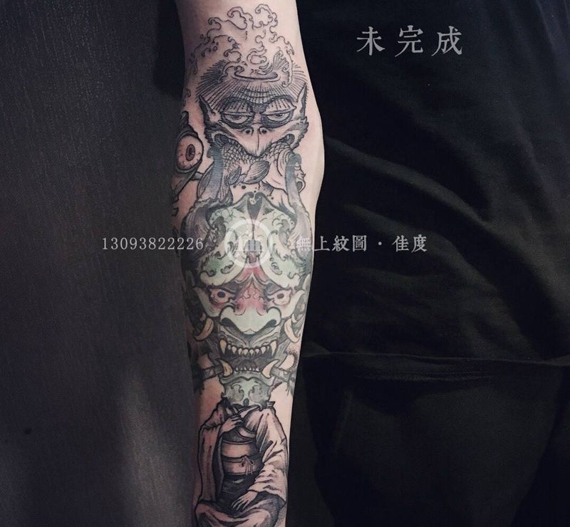 添加作品纹身图片_成品手臂清新鬼神图腾人物无上纹图招生纹身图案