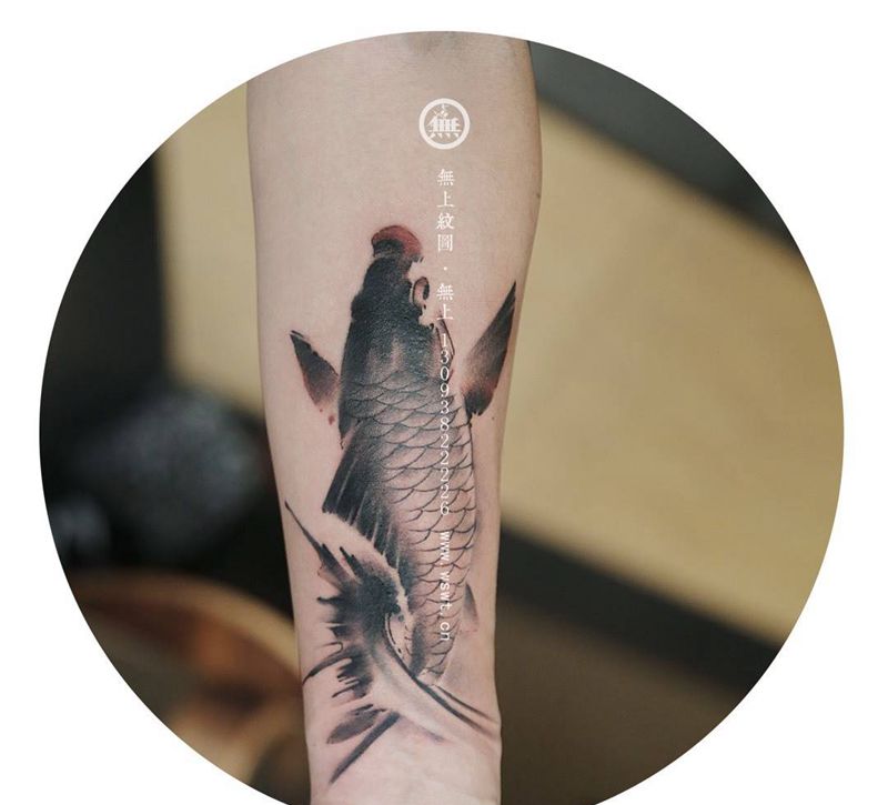 无上出品/锦鲤纹身纹身图片_成品手臂传统图腾动物无上纹图水墨纹身图案