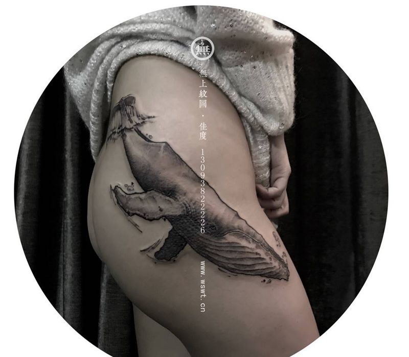 胯部-鲸鱼纹身图片_成品臀部欧美动物无上纹图纹身图案