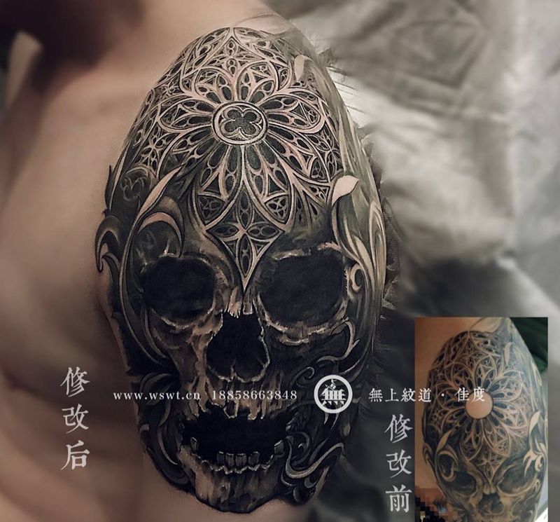骷髅修改纹身图片_成品手臂欧美图腾无上纹图生活纹身图案