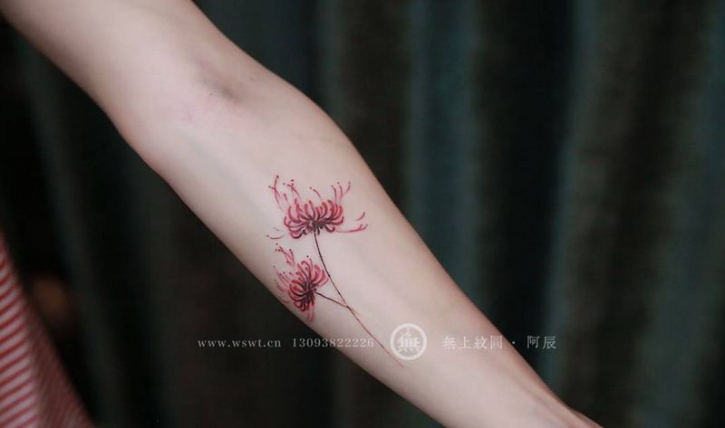 彼岸花开成堆纹身图片_成品手臂清新植物图腾无上纹图招生纹身图案