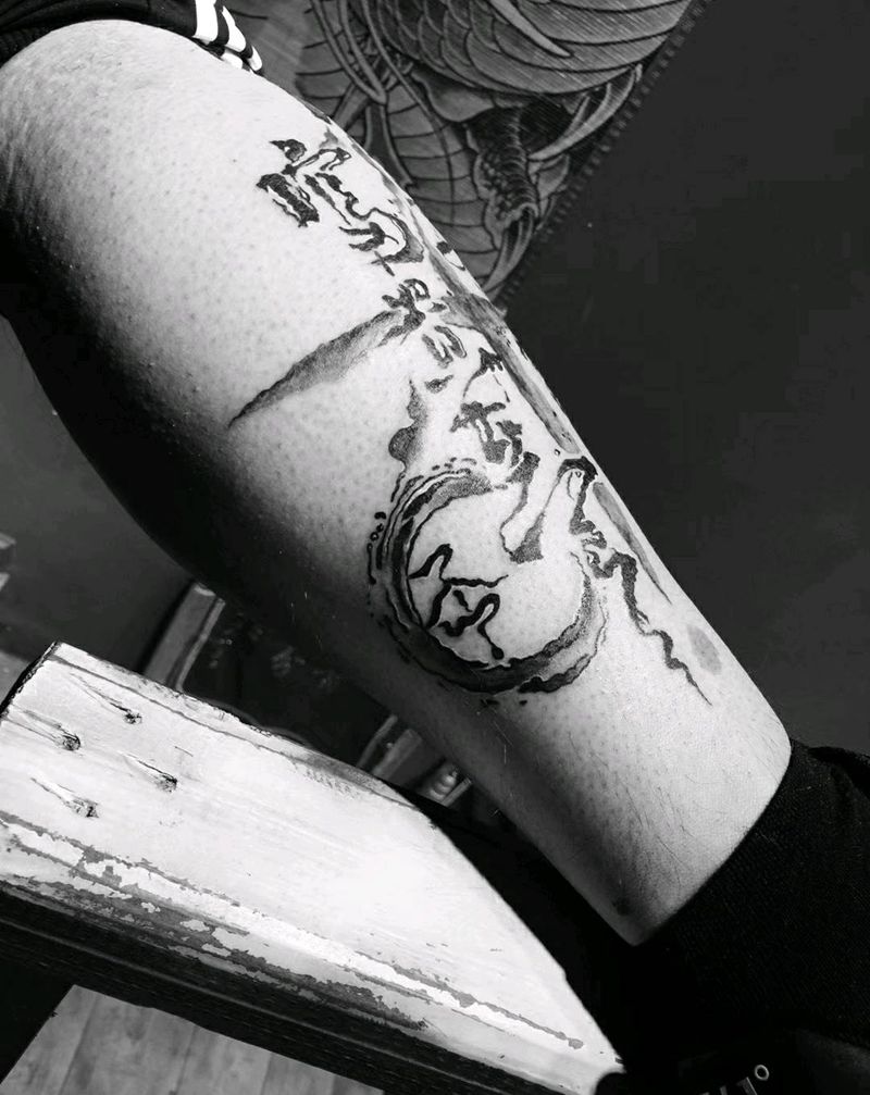 生死有命富贵在天纹身图片_腿部纹身图案