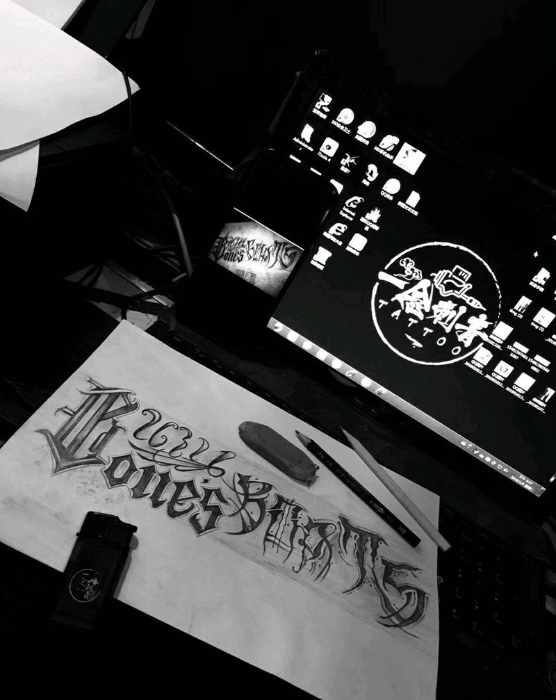 手绘手稿，花体纹身图片