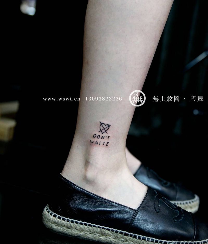 【英文纹身  don’waste 】纹身图片_脚部清新情侣纹身图案