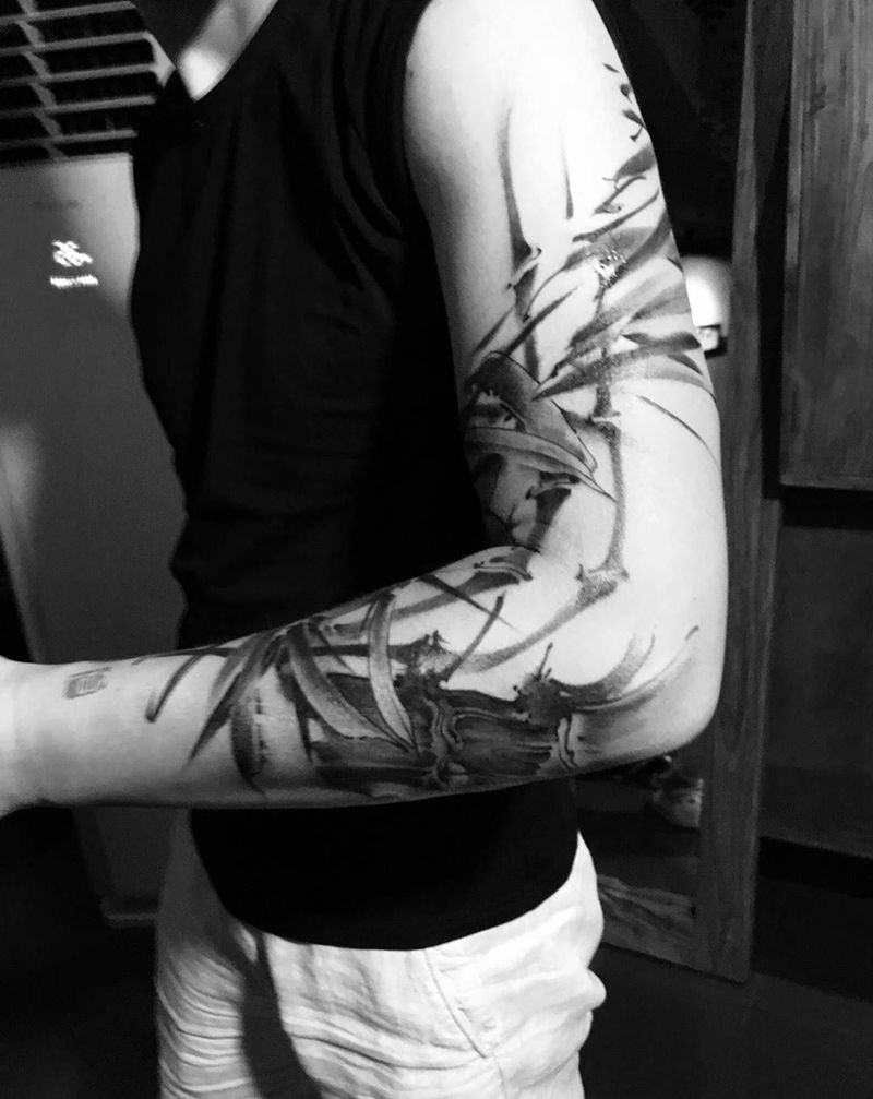 水墨竹子纹身纹身图片_成品手臂传统清新植物原创图腾无上纹图招生手稿纹身图案