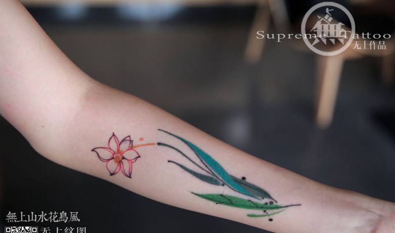 凌波仙子纹身图片_成品手臂传统清新植物原创图腾静物无上纹图生活纹身图案