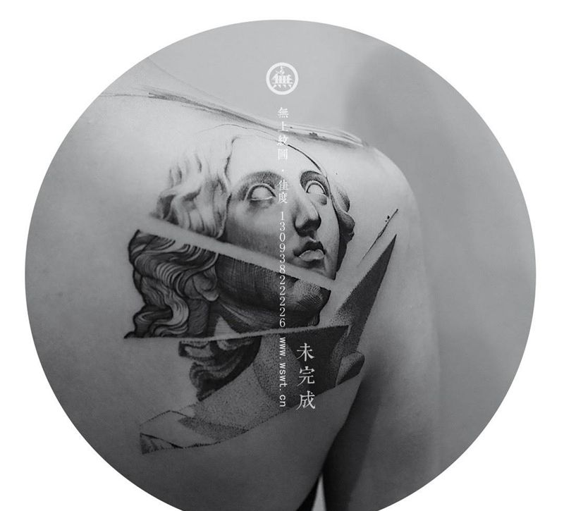 天使纹身图片_肩部背部写实无上纹图成品人物纹身图案