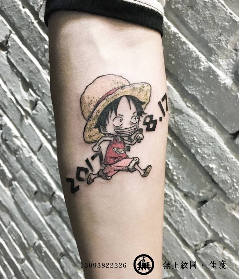 海贼王路飞纹身图片_成品手臂肖像清新图腾无上纹图招生纹身图案