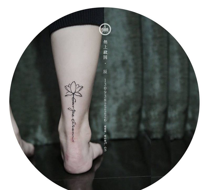 莲花纹身纹身图片_成品脚部传统清新植物无上纹图莲花英文纹身图案