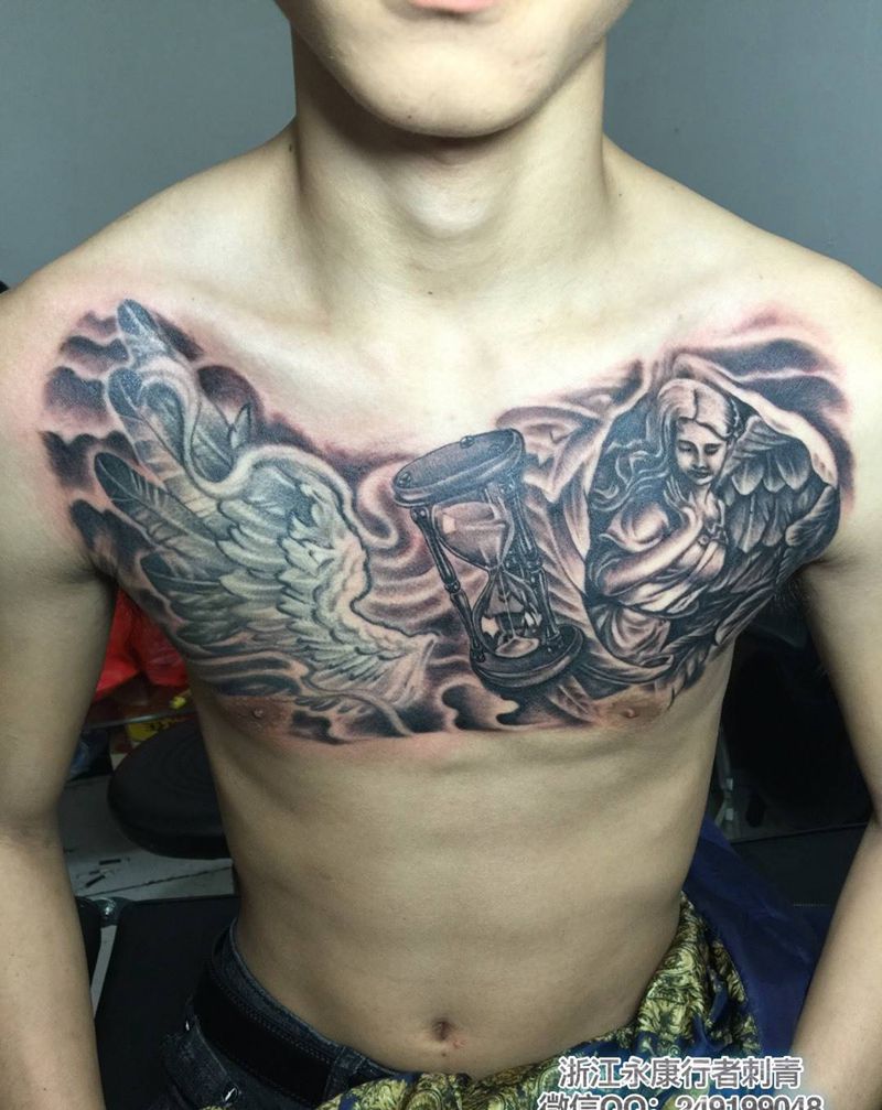 欧美花胸纹身图片_成品胸部欧美写实人物鬼神纹身图案