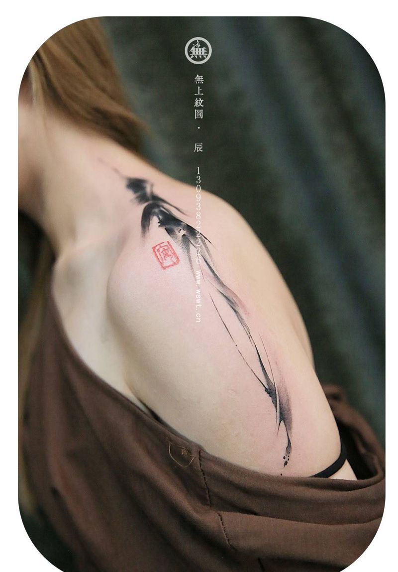 遮盖纹身图片_成品遮盖肩部传统习俗清新原创无上纹图书法培训纹身图案