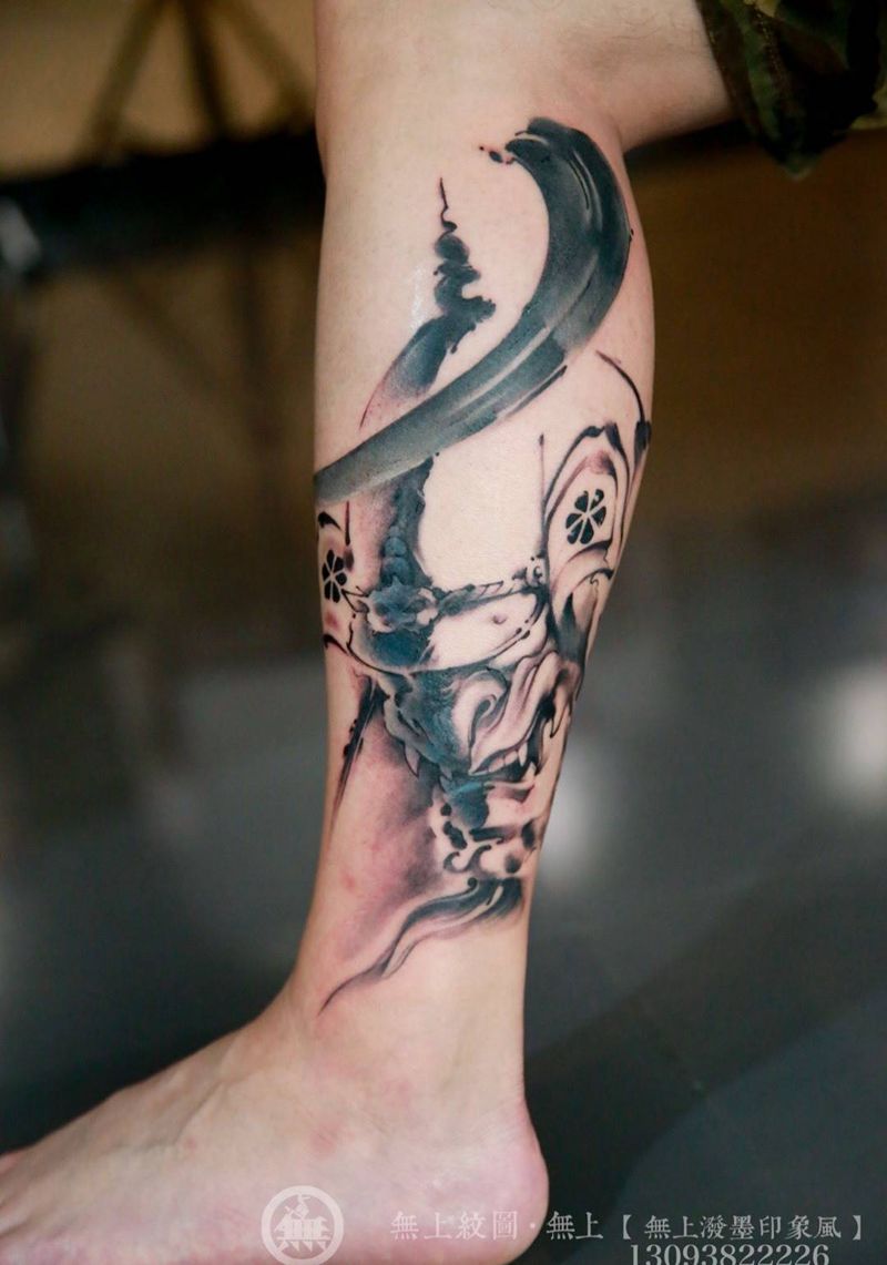 甲胄纹身图片_成品腿部传统肖像原创图腾无上纹图招生静物纹身图案