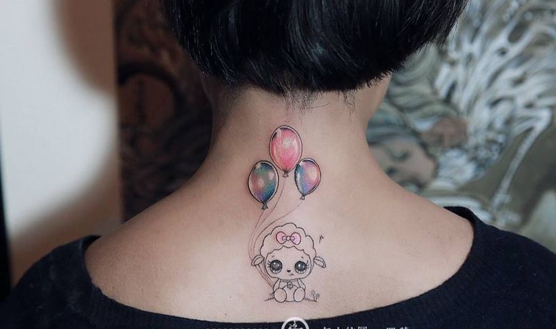 可爱的绵羊纹身图片_成品颈部欧美清新动物原创无上纹图招生培训纹身图案