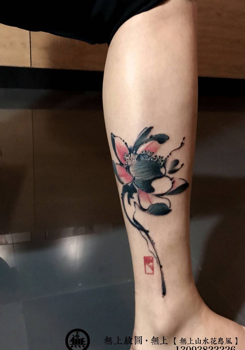 脚踝莲花纹身图片_成品脚部传统清新植物原创图腾无上纹图招生纹身图案