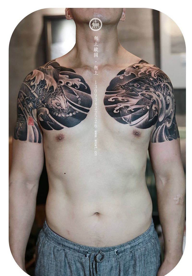 双半胛纹身图片_成品手臂胸部传统清新动物原创无上纹图学习招生纹身图案