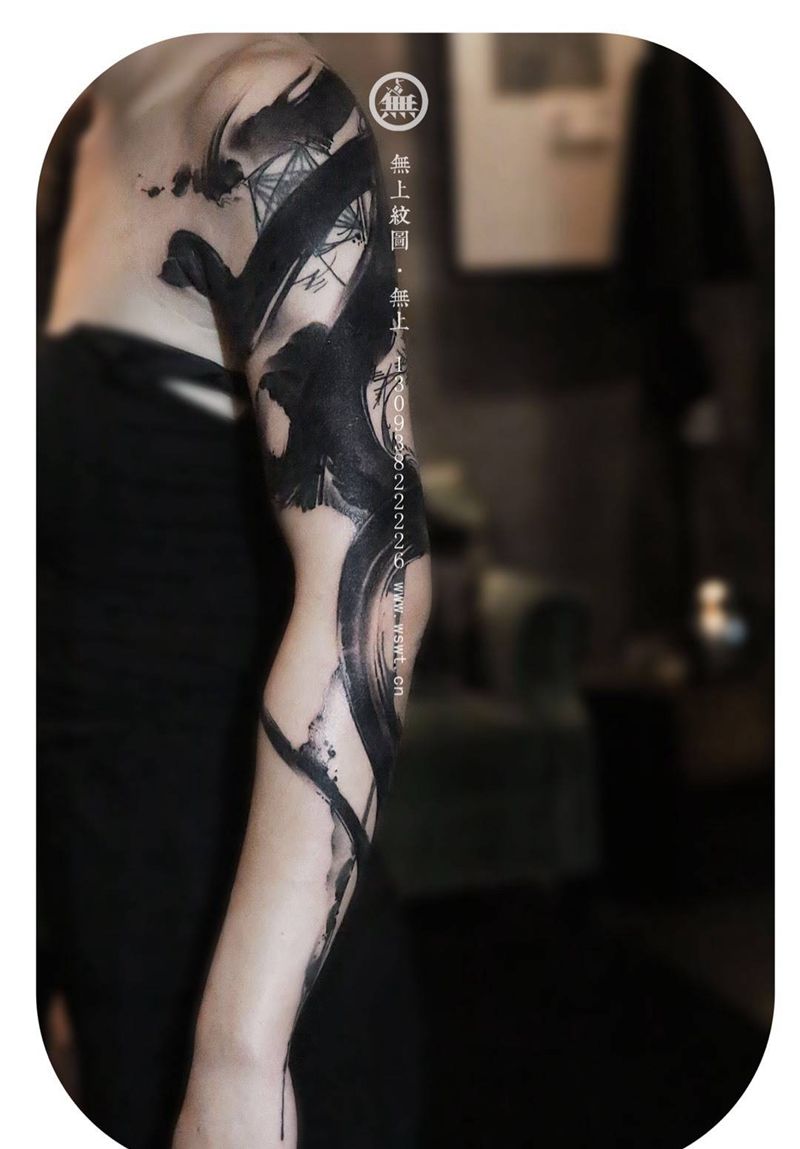 书法花臂纹身图片_成品手臂传统字符原创无上纹图水墨书法纹身图案