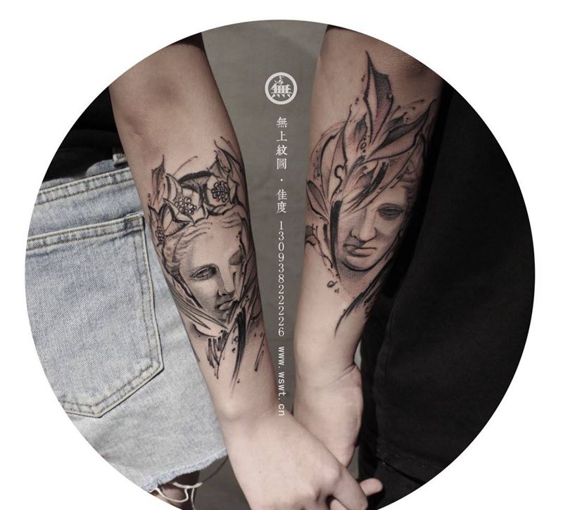 情侣花臂纹身图片_成品清新人物情侣原创无上纹图培训学习欧美手臂纹身图案