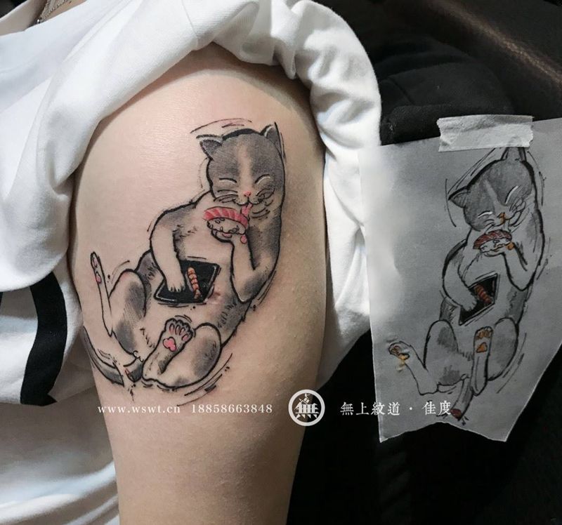 猫咪纹身纹身图片_手臂成品动物无上纹图纹身图案